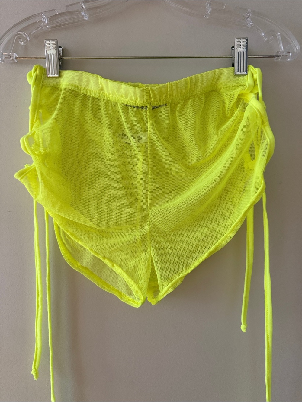 Boohoo Neon Yellow Ruched Side Tie Athletic Shorts